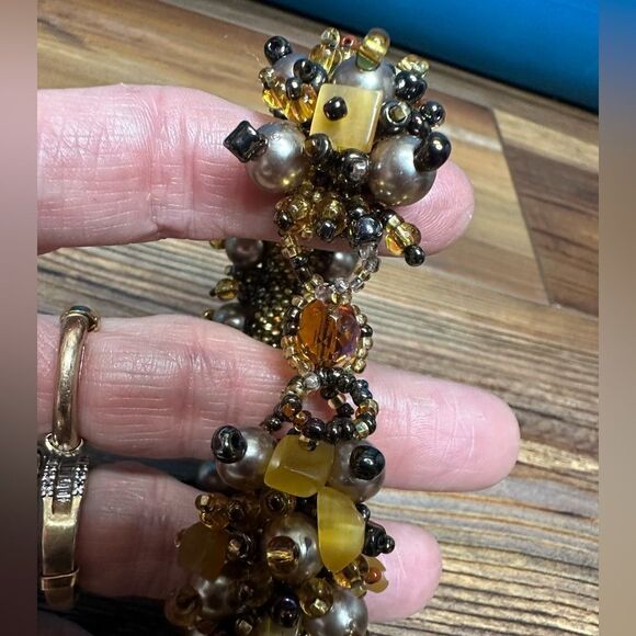 Artisan One of A Kind Handcrafted Elegant Colored Glass, Stone Bracelet 7" - Picture 3 of 4